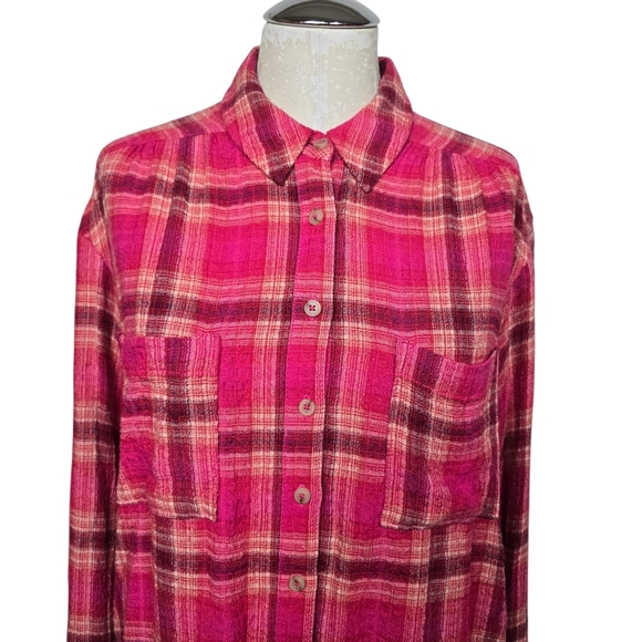 Anthropologie Pilcro Pink Plaid Shirt Button Down Long Sleeves M - Picture 2 of 9